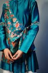 SAKSHAM & NEHARICKA_Blue Chanderi Printed Floral Mandarin Collar Layered Kurta _at_Aza_Fashions