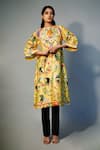 Buy_SAKSHAM & NEHARICKA_Yellow Chanderi Printed Floral Round Kurta  _at_Aza_Fashions