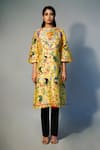 Buy_SAKSHAM & NEHARICKA_Yellow Chanderi Printed Floral Round Kurta  _Online_at_Aza_Fashions