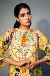 SAKSHAM & NEHARICKA_Yellow Chanderi Printed Floral Round Kurta  _at_Aza_Fashions