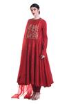 Saksham & Neharicka_Red Anarkali Chanderichuridar Voiledupatta Organza Round Chanderi Set_Online_at_Aza_Fashions