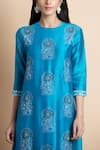 Buy_Saksham & Neharicka_Blue Cotton Silk, Handwoven Chanderi Round Kurta Set _Online_at_Aza_Fashions
