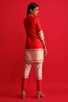 Shop_Saksham & Neharicka_Red Pure Handwoven Chanderi High Neck Kurta And Pant Set _at_Aza_Fashions