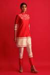 Buy_Saksham & Neharicka_Red Pure Handwoven Chanderi High Neck Kurta And Pant Set _at_Aza_Fashions