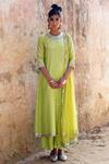 Buy_Saksham & Neharicka_Green Net, Chanderi Round Embroidered Kurta Set _at_Aza_Fashions