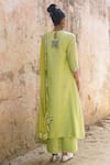 Shop_Saksham & Neharicka_Green Net, Chanderi Round Embroidered Kurta Set _at_Aza_Fashions