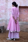 Shop_SAKSHAM & NEHARICKA_Pink Chanderi Round Embroidered Anarkali And Skirt Set  _at_Aza_Fashions