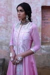 Shop_SAKSHAM & NEHARICKA_Pink Chanderi Round Embroidered Anarkali And Skirt Set  _Online_at_Aza_Fashions