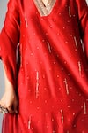 Buy_Saksham Neharicka_Red Chanderi Embroidery V Neck Kurta Set _Online_at_Aza_Fashions