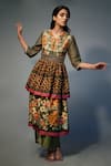 Buy_Saksham & Neharicka_Green Chanderi Floral, Sequin V Neck Tiered Printed Kurta And Palazzo Set _at_Aza_Fashions