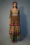 Buy_Saksham & Neharicka_Green Chanderi Floral, Sequin V Neck Tiered Printed Kurta And Palazzo Set _Online_at_Aza_Fashions