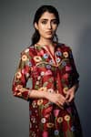 Shop_SAKSHAM & NEHARICKA_Maroon Chanderi Printed Floral Round Kurta And Dhoti Pant Set _Online_at_Aza_Fashions