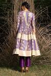 Shop Saksham & Neharicka Purple Cotton Lurex And Chanderi Geometric V Printed Angarkha Kurta & Pant Set at Aza Fashions Shop_Saksham & Neharicka_Purple Cotton Lurex And Chanderi Geometric V Printed Angarkha Kurta & Pant Set_at_Aza_Fashions