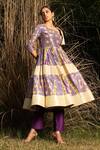 Saksham & Neharicka Purple Cotton Lurex And Chanderi Geometric V Printed Angarkha Kurta & Pant Set Online at Aza Fashions Saksham & Neharicka_Purple Cotton Lurex And Chanderi Geometric V Printed Angarkha Kurta & Pant Set_Online_at_Aza_Fashions