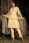 Buy_Saksham & Neharicka_Yellow Chanderi And Net Pearl, Sequin & Beads V Neck Kurta Set _at_Aza_Fashions