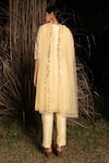 Shop_Saksham & Neharicka_Yellow Chanderi And Net Pearl, Sequin & Beads V Neck Kurta Set _at_Aza_Fashions