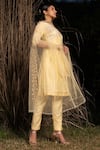 Saksham & Neharicka_Yellow Chanderi And Net Pearl, Sequin & Beads V Neck Kurta Set _Online_at_Aza_Fashions