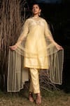 Buy_Saksham & Neharicka_Yellow Chanderi And Net Pearl, Sequin & Beads V Neck Kurta Set _Online_at_Aza_Fashions