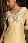 Saksham & Neharicka_Yellow Chanderi And Net Pearl, Sequin & Beads V Neck Kurta Set _at_Aza_Fashions