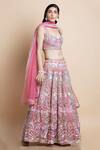 Saksham & Neharicka_Pink Silk Organza V Neck Bridal Lehenga Set _Online_at_Aza_Fashions