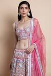 Shop_Saksham & Neharicka_Pink Silk Organza V Neck Bridal Lehenga Set _Online_at_Aza_Fashions