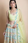 Buy_SAKSHAM & NEHARICKA_Yellow Chanderi V Neck Bridal Lehenga Set _Online_at_Aza_Fashions