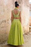 Shop_Saksham & Neharicka_Green Net, Handwoven Chanderi V Neck Embroidered Lehenga Set _at_Aza_Fashions