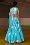 Shop_Saksham & Neharicka_Blue Net, Handwoven Chanderi V Neck Embroidered Lehenga Set _at_Aza_Fashions