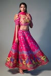 Buy_Saksham Neharicka_Pink Chanderi Printed Floral V Neck Lehenga Set_at_Aza_Fashions