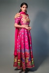 SAKSHAM & NEHARICKA_Pink Chanderi Printed Floral V Neck Lehenga Set _Online_at_Aza_Fashions