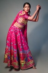 Buy_Saksham Neharicka_Pink Chanderi Printed Floral V Neck Lehenga Set_Online_at_Aza_Fashions