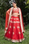 Buy_Saksham & Neharicka_Red Raw Silk And Net Thread, Sequin & Stone Embroidered Bridal Lehenga Set_at_Aza_Fashions