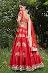 Shop_Saksham & Neharicka_Red Raw Silk And Net Thread, Sequin & Stone Embroidered Bridal Lehenga Set_at_Aza_Fashions
