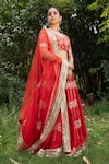 Saksham & Neharicka_Red Raw Silk And Net Thread, Sequin & Stone Embroidered Bridal Lehenga Set_Online_at_Aza_Fashions