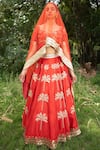 Buy_Saksham & Neharicka_Red Raw Silk And Net Thread, Sequin & Stone Embroidered Bridal Lehenga Set_Online_at_Aza_Fashions