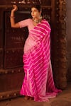 Buy_Ruar India_Pink Pure Chiffon Embroidered Gota Motifs Leheriya Saree With Blouse _at_Aza_Fashions