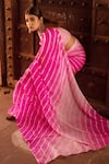 Ruar India_Pink Chiffon Leheriya Saree With Blouse_Online_at_Aza_Fashions