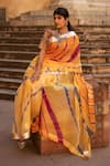 Shop_Ruar India_Yellow Pure Chiffon Embroidered Leheriya Border Saree With Blouse _at_Aza_Fashions