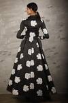 Shop_Samant Chauhan_Black Silk Lining Block Print Floral Motifs Flap Collar Gown _at_Aza_Fashions