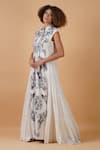 Samant Chauhan_Ivory Silk And  Lining Embroidery Spread Collar Tiered Gown _Online_at_Aza_Fashions