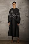 Samant Chauhan_Black Silk Lining Embroidery Zari Round Floral Dress _Online_at_Aza_Fashions