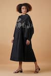 Shop_Samant Chauhan_Black Silk Lining Embroidery Zari Round Floral Dress _Online_at_Aza_Fashions