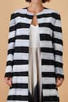 Shop_Samant Chauhan_Black Silk Lining Embroidery Stripe Print Jacket With Gown _Online_at_Aza_Fashions