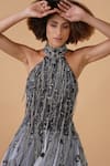 Shop_Samant Chauhan_Grey Net Lining Cotton Embroidery Zari Halter Neck Neckline Gown _Online_at_Aza_Fashions