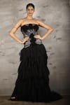 Samant Chauhan Black Silk Lining Embroidery Zari Ruffle Strapless Gown Online at Aza Fashions Samant Chauhan_Black Silk Lining Embroidery Zari Ruffle Strapless Gown _Online_at_Aza_Fashions