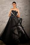 Samant Chauhan_Black Net Lining Cotton Embroidery Zari Strapless Gown _Online_at_Aza_Fashions