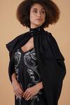 Shop_Samant Chauhan_Black Silk Lining Embroidery Zari High Neck Gown With Cape _Online_at_Aza_Fashions