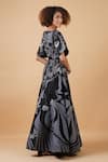 Samant Chauhan_Black Cotton Silk Embroidery Abstract Boat Neck Gown _Online_at_Aza_Fashions