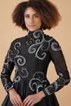 Shop Samant Chauhan Black Cotton Silk Embroidery Zari Round High Neck Dress Online at Aza Fashions Shop_Samant Chauhan_Black Cotton Silk Embroidery Zari Round High Neck Dress _Online_at_Aza_Fashions
