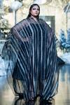 Buy_Samant Chauhan_Black Cotton Silk Embroidery Stripe Round Kaftan _at_Aza_Fashions